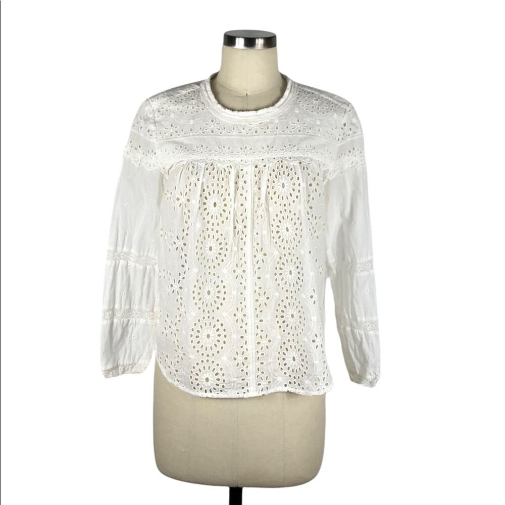 Sea New York White Eyelet Lace Long-Sleeve Blouse